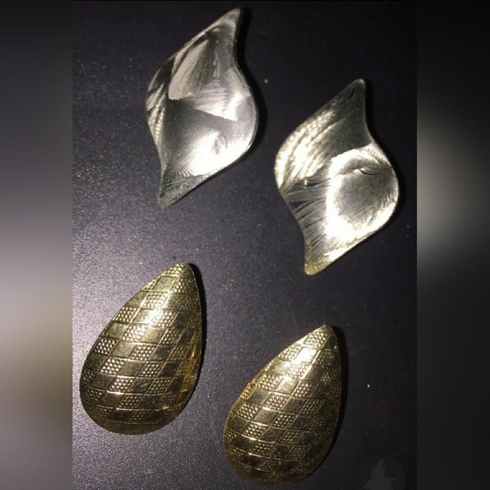 Vintage 80s Earrings. 2 Pair. Silver, Gold. Retro.